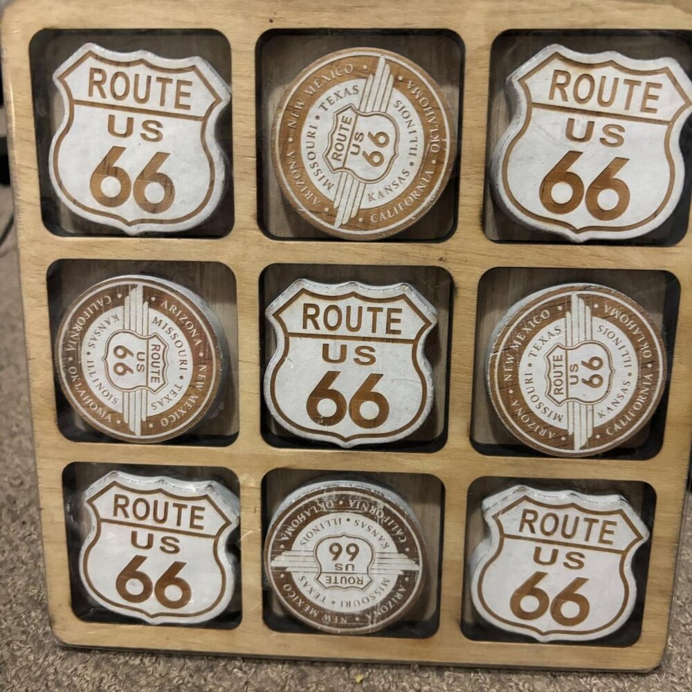 Route 66 Wooden Board Game, Large Tic-Tac-Toe Decorative Set for Coffee Tables